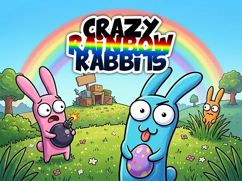 Speel Crazy Rainbow Rabbits